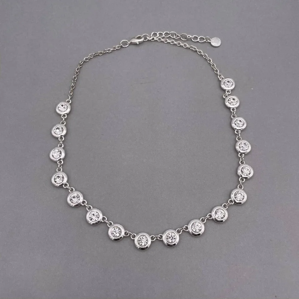 Charter Club Faceted Round Crystal Link Collar Necklace Silver Tone 14 to 20 in - Picture 5 of 7